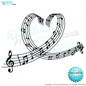 Love Music - Musical Heart - Vinyl Wall Art - Vinyl Wall Decal - Wall Decor - Window Graphic